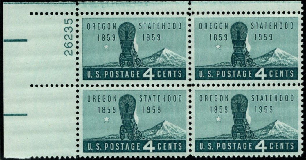 Scott 1124 4 Cent Stamp Oregon Statehood Centennial Plate Block
