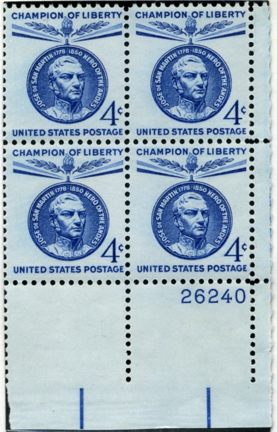 Scott 1125 4 Cent Stamp Jose De San Martin Plate Block