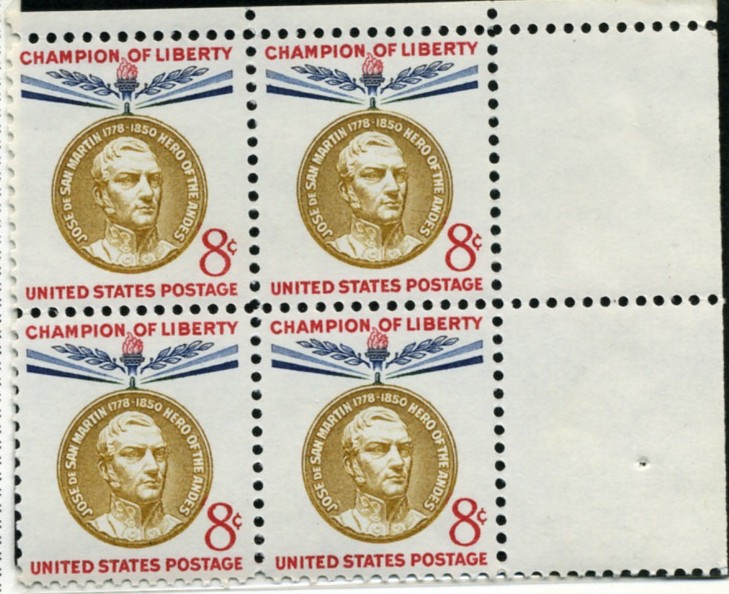 Scott 1126 8 Cent Stamp Jose De San Martin Plate Block