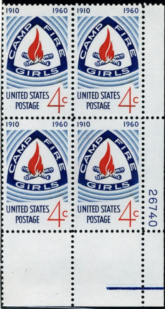 Scott 1167 4 Cent Stamp Camp Fire Girls Plate Block