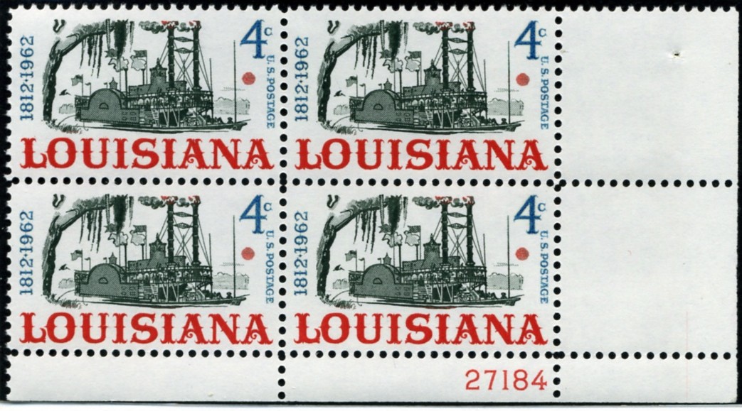 Scott 1197 4 Cent Stamp Louisiana Statehood Plate Block