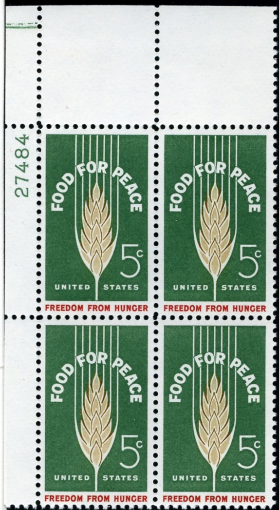 Scott 1231 5 Cent Stamp Food For Peace Plate Block