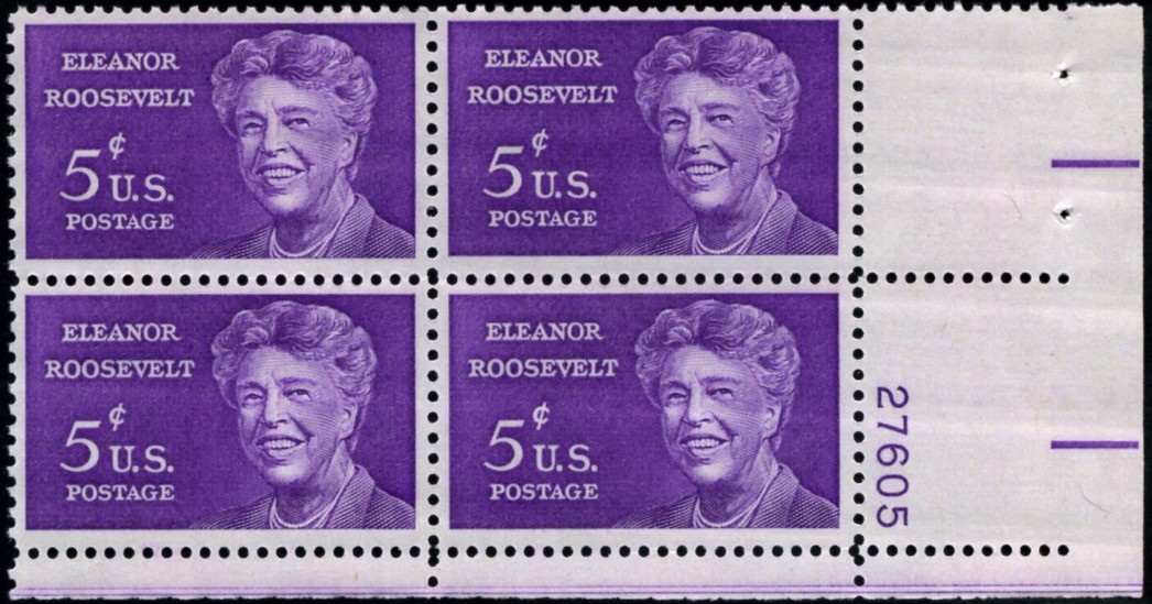 Scott 1236 5 Cent Stamp Eleanor Roosevelt Plate Block