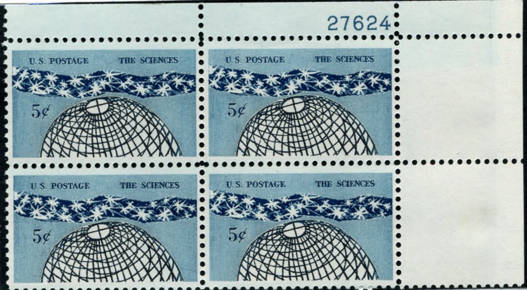 Scott 1237 5 Cent Stamp The Sciences Plate Block