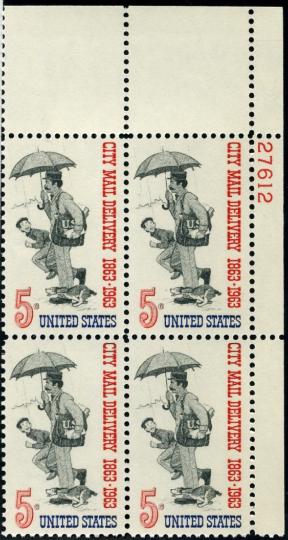 Scott 1238 5 Cent Stamp City Mail Delivery Plate Block