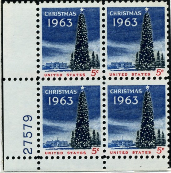 Scott 1240 5 Cent Stamp Christmas Tree Plate Block