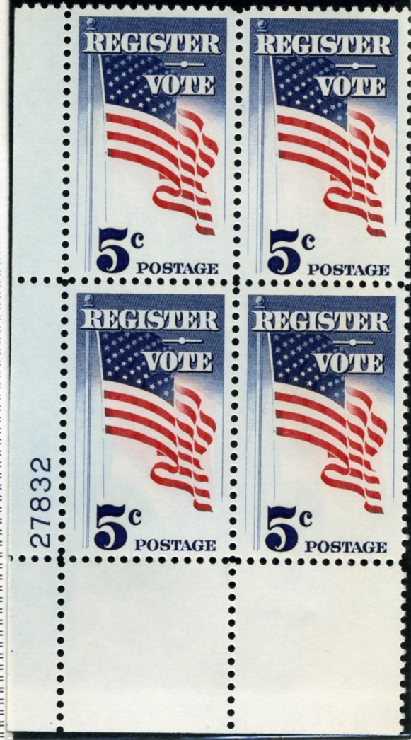 Scott 1249 5 Cent Stamp Register and Vote Plate Block
