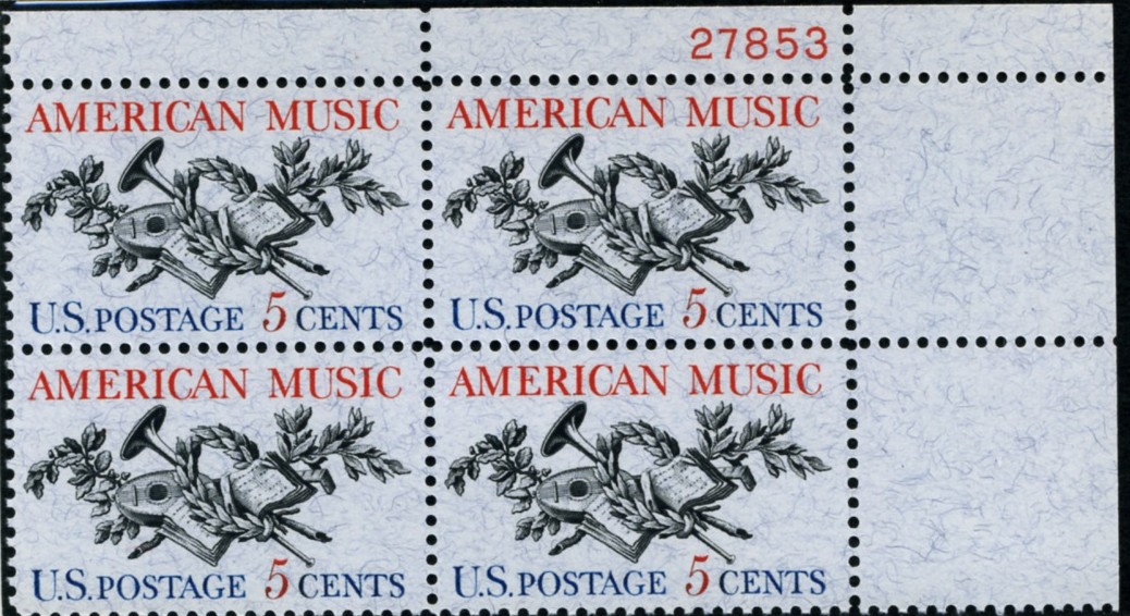 Scott 1252 5 Cent Stamp American Music Plate Block