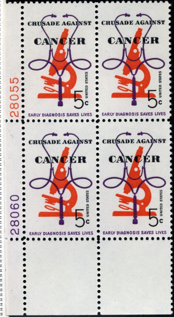 Scott 1263 5 Cent Stamp Crusade Against Cancer Plate Block