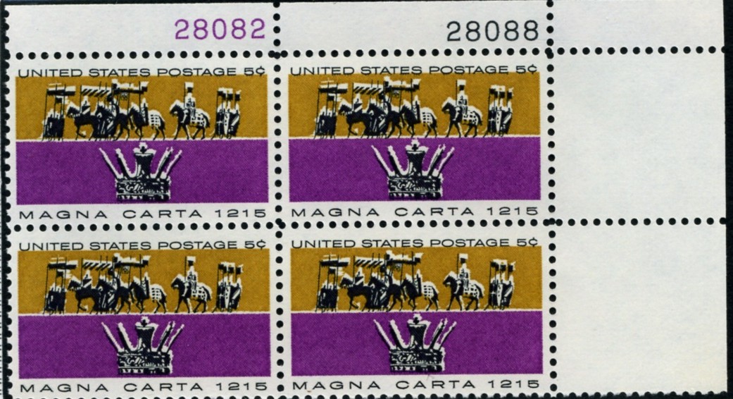Scott 1265 5 Cent Stamp Magna Carta Plate Block