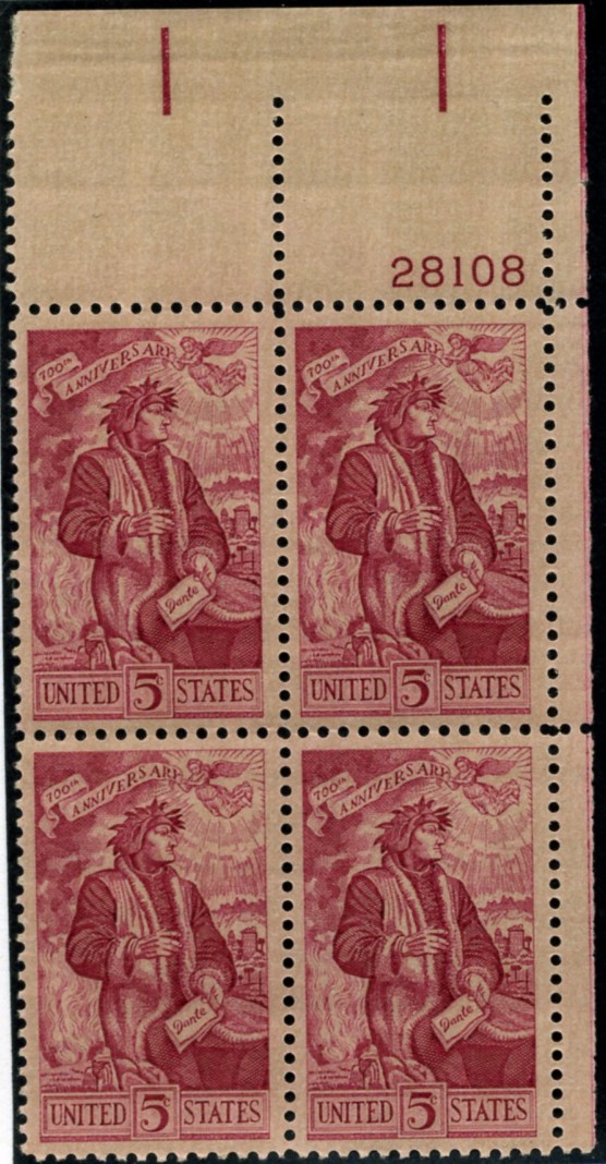Scott 1268 5 Cent Stamp Dante Alighieri Plate Block