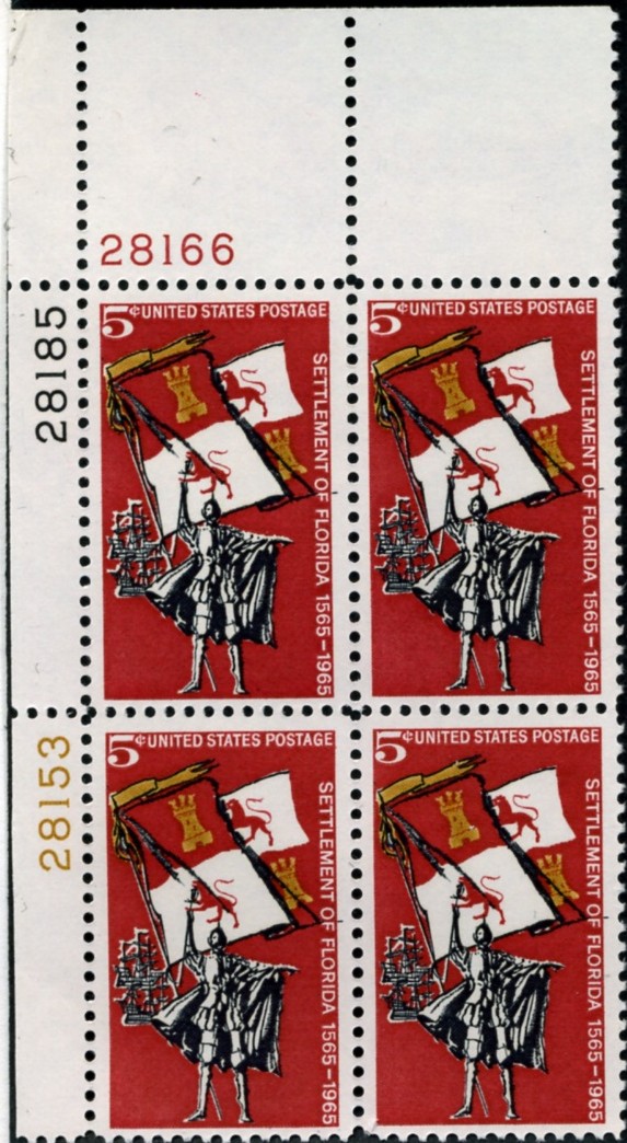 Scott 1271 5 Cent Stamp Florida Settlement Plate Block