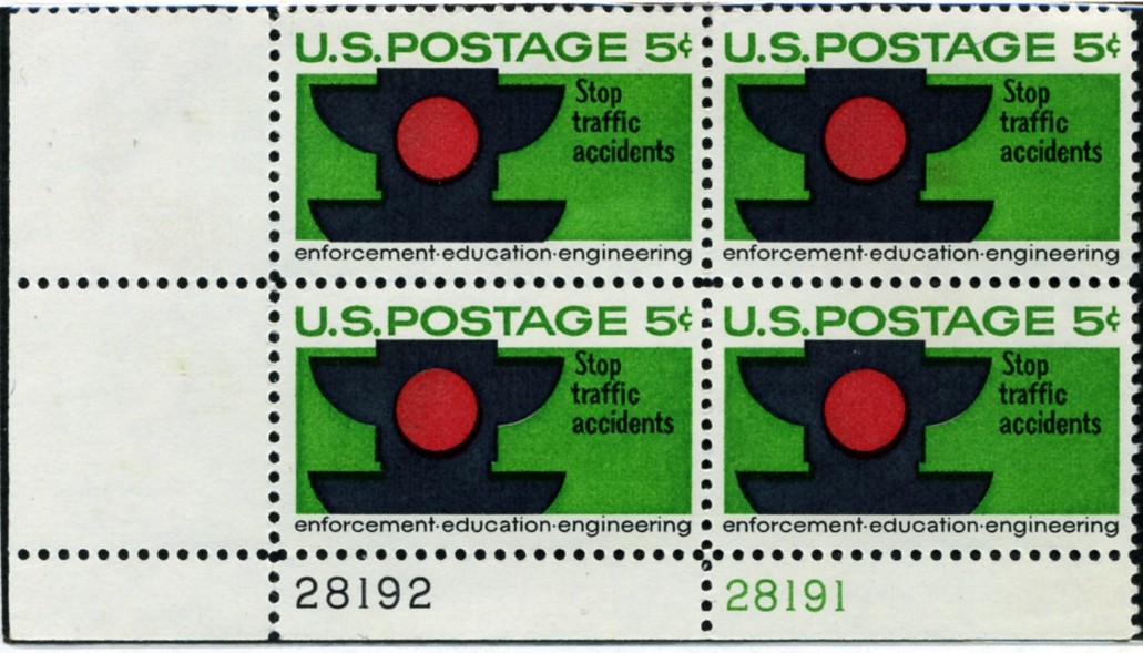 Scott 1272 5 Cent Stamp Traffic Safety Stop Accidents Plate Block