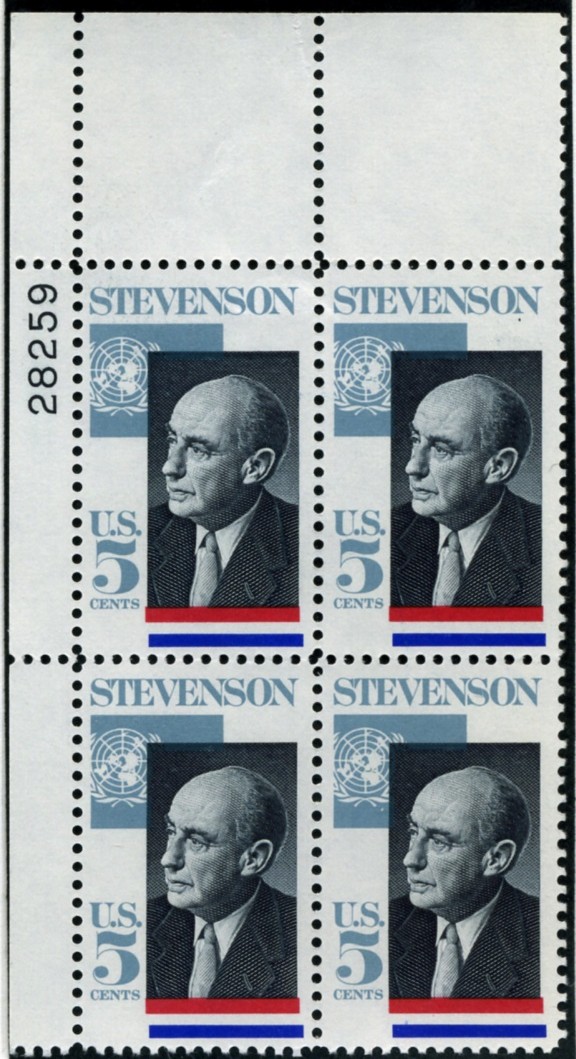 Scott 1275 5 Cent Stamp Adlai E Stevenson Plate Block