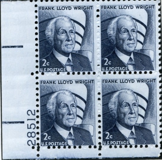 Scott 1280 2 Cent Stamp Frank Lloyd Wright Plate Block