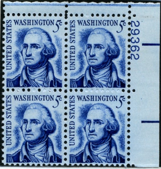 Scott 1283B 5 Cent Stamp George Washington clean shaven Plate Block