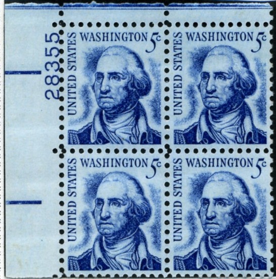 Scott 1283 5 Cent Stamp George Washington Plate Block