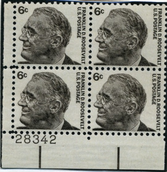 Scott 1284 6 Cent Stamp Franklin D Roosevelt Plate Block