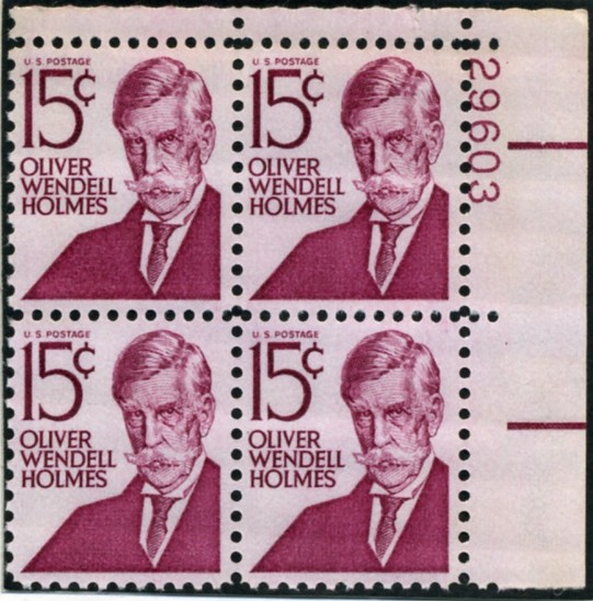 Scott 1288 15 Cent Stamp Oliver Wendell Holmes type 1 Plate Block
