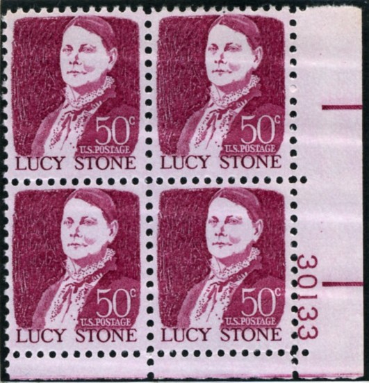 Scott 1293 50 Cent Stamp Lucy Stone Plate Block