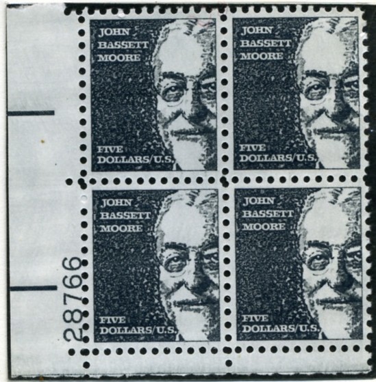 Scott 1295 $5 Dollar John Bassett Moore Plate Block