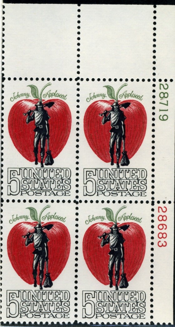 Scott 1317 5 Cent Stamp Johnny Appleseed Plate Block