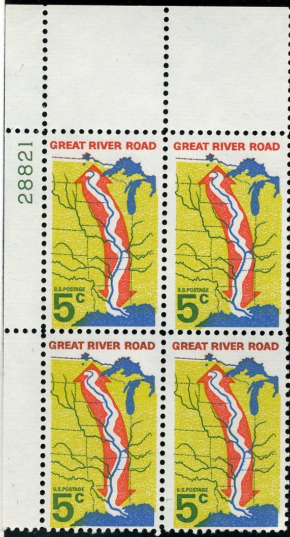 Scott 1319 5 Cent Stamp Great River Road Plate Block