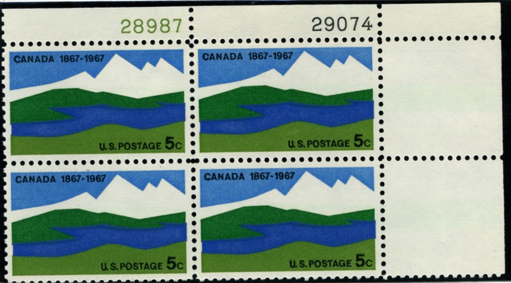 Scott 1324 5 Cent Stamp Canada Centennial Plate Block