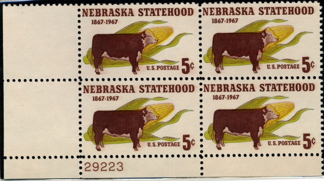 Scott 1328 5 Cent Stamp Nebraska Statehood Plate Block