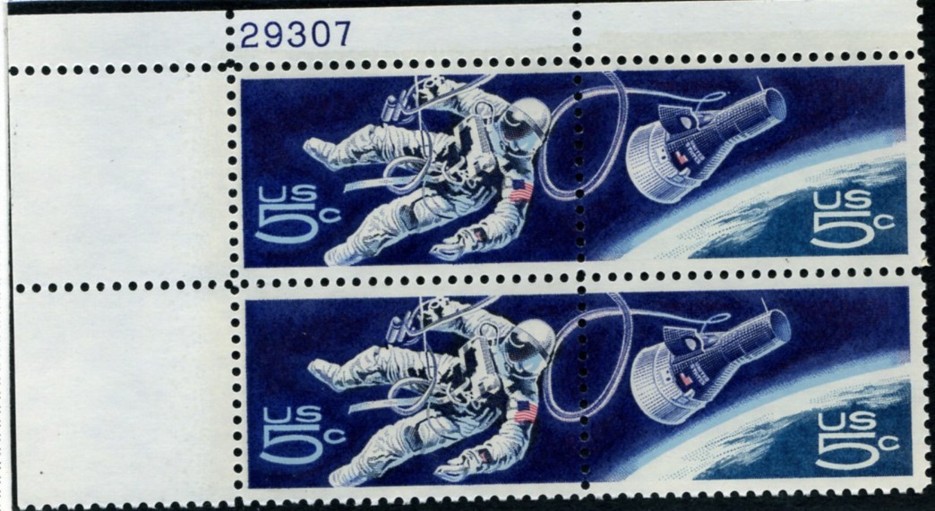 Scott 1331 and 1332 5 Cent Stamp Astronaut and Capsule Plate Block