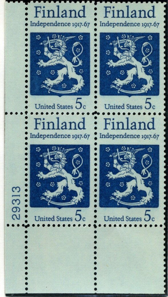 Scott 1334 5 Cent Stamp Finland Independence Plate Block