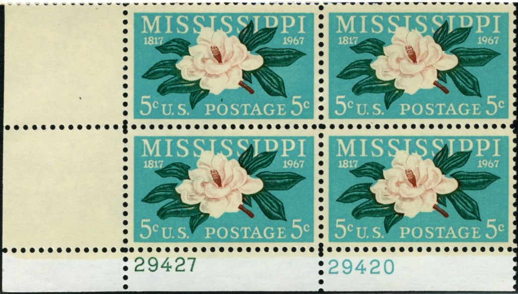 Scott 1337 5 Cent Stamp Mississippi Statehood Plate Block