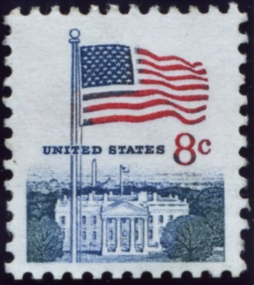 Scott 1338F 8 Cent Stamp Flag and White House perforated 11 x 10 1/2