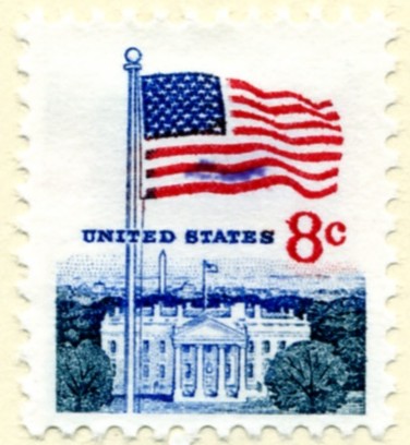 Scott 1338F 8 Cent Stamp Flag and White House perforated 11 x 10 1/2 #a