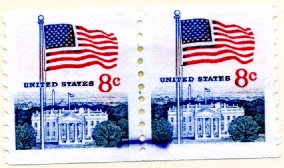 Scott 1338G 8 Cent Stamp Flag and White House Coil Stamp pair a