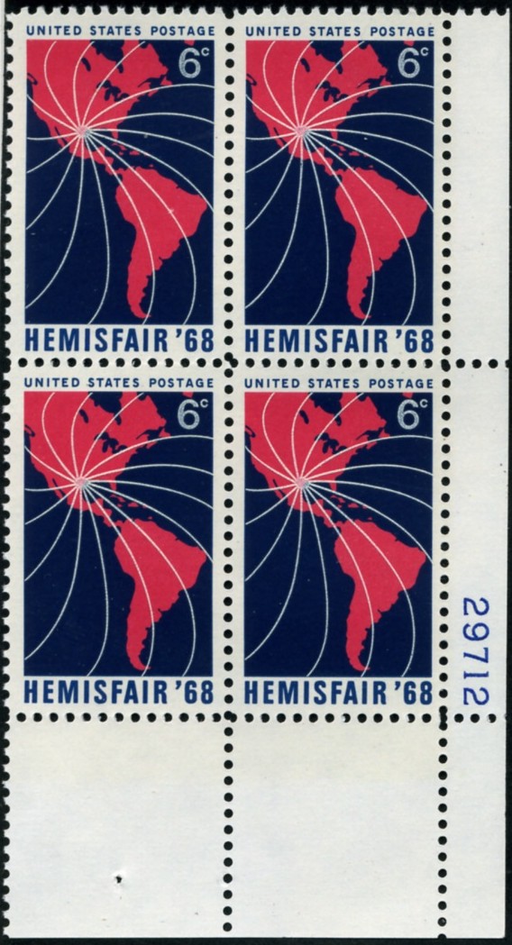 Scott 1340 6 Cent Stamp Hemisfair '68 Plate Block