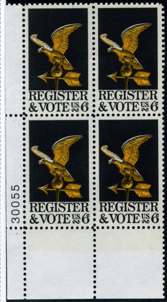 Scott 1344 6 Cent Stamp Register and Vote Plate Block