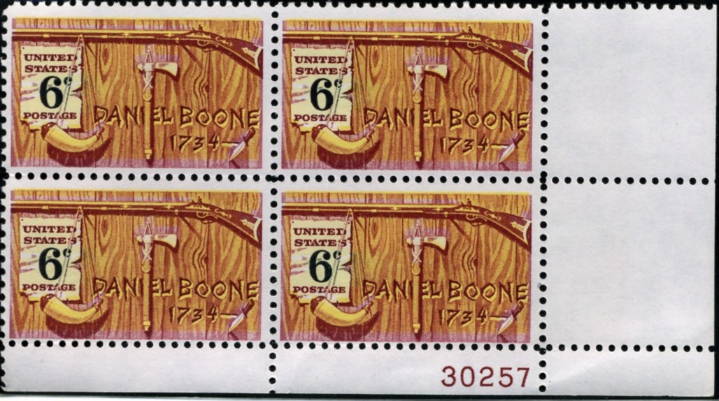 Scott 1357 6 Cent Stamp Daniel Boone Plate Block