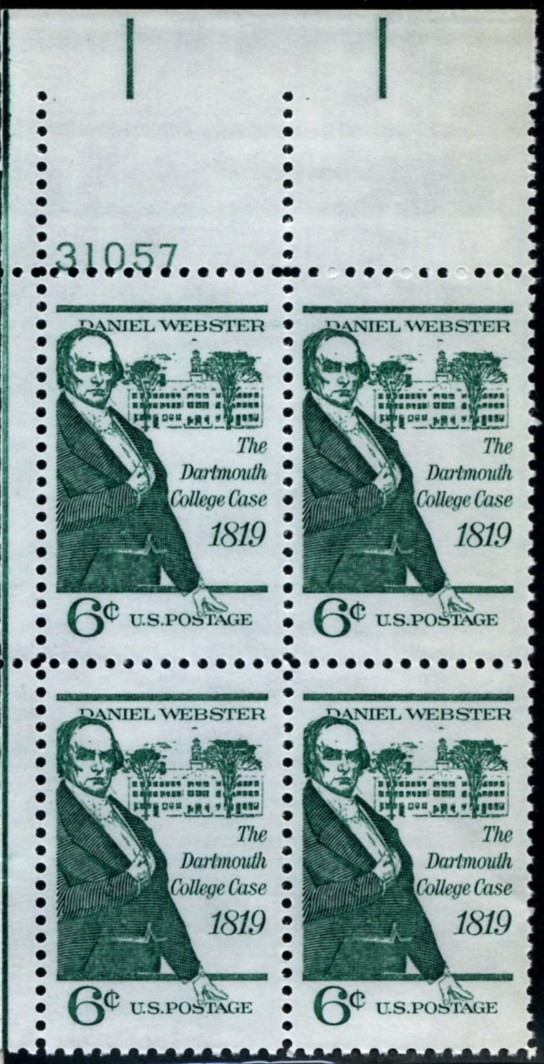 Scott 1380 6 Cent Stamp Daniel Webster Dartmouth College Case Plate Block