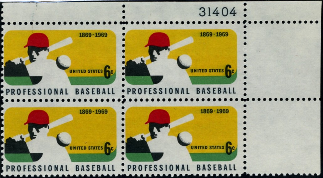 Scott 1381 6 Cent Stamp Professional Baseball Plate Block