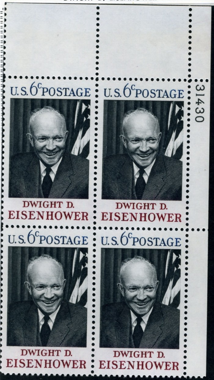 Scott 1383 6 Cent Stamp Dwight D Eisenhower Plate Block