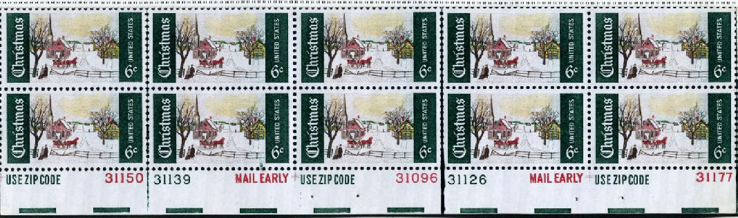 Scott 1384 6 Cent Stamp Christmas Winter Scene Plate Block