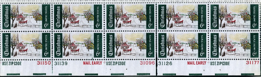 Scott 1384 6 Cent Stamp Christmas Winter Scene Plate Block