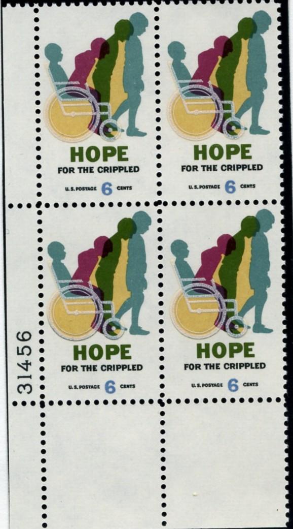 Scott 1385 6 Cent Stamp Hope for the Crippled Plate Block
