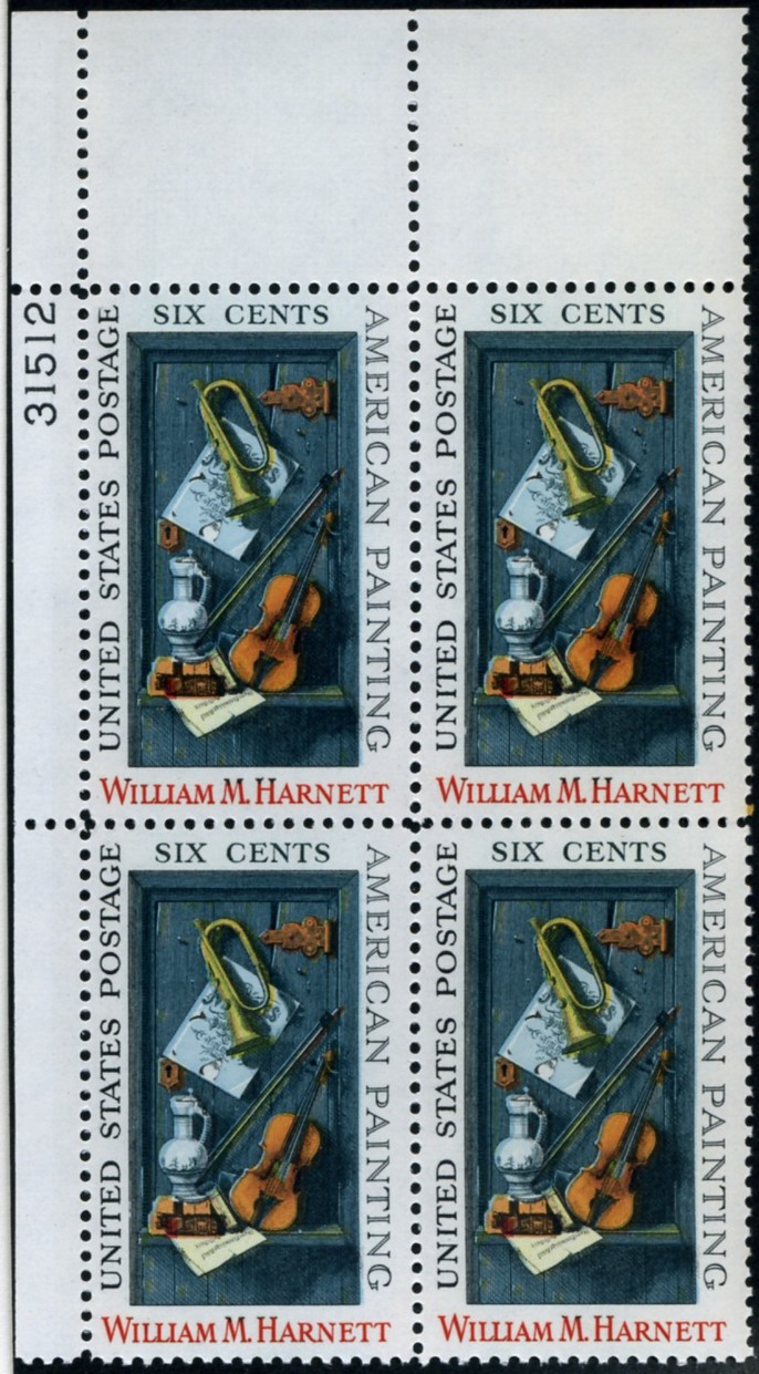 Scott 1386 6 Cent Stamp William Harnett Painting Plate Block