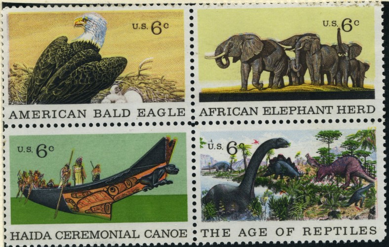 Scott 1387 to 1390 6 Cent Stamps The Age of Reptiles Block
