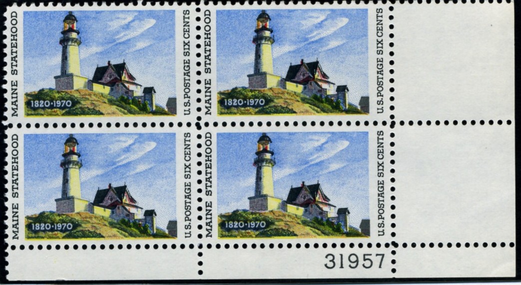 Scott 1391 6 Cent Stamp Maine Statehood Plate Block