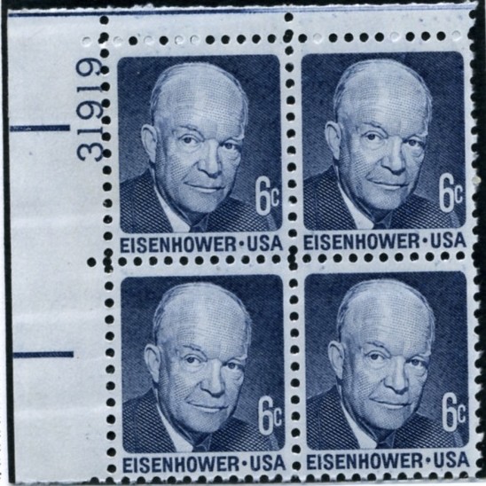 Scott 1393 6 Cent Stamp Dwight D Eisenhower Plate Block