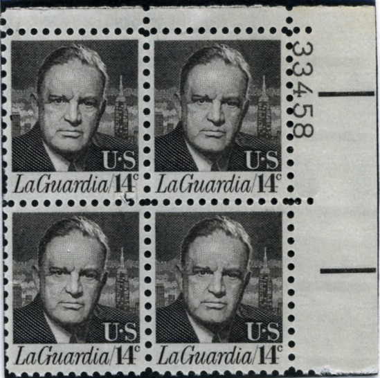 Scott 1397 14 Cent Stamp Fiorello LaGuardia Plate Block
