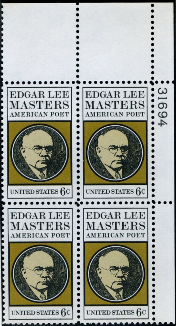 Scott 1405 6 Cent Stamp Edgar Lee Masters Plate Block